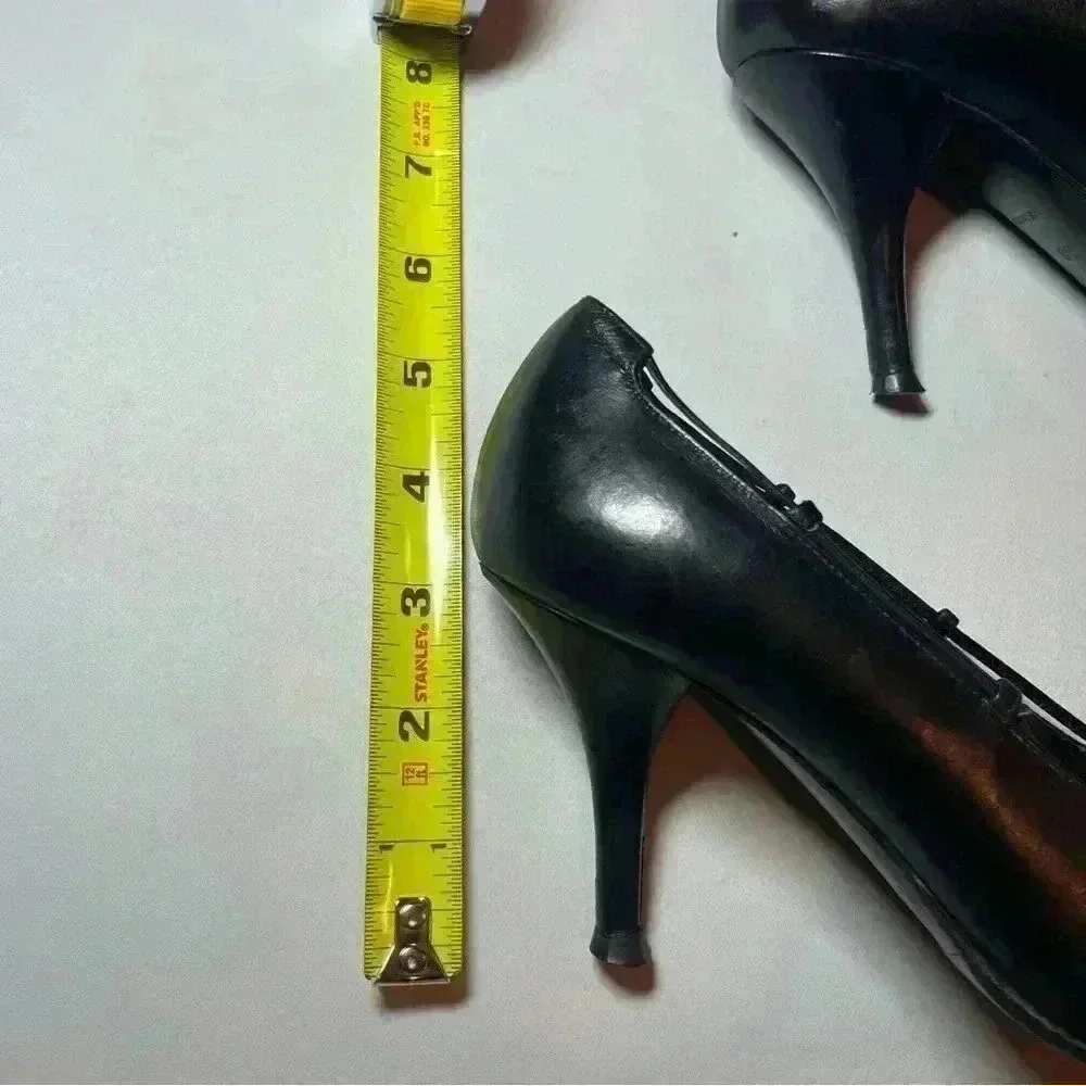 Chanel Vintage Black Pointed Square Toe Heels Bow 36 Leather Mules Gold CC Logo